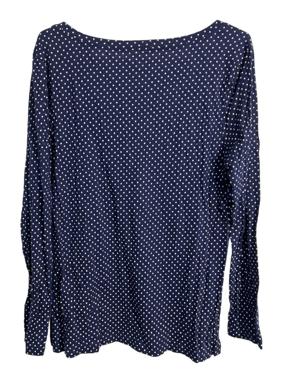 Old Navy Polka Dot Ruffle Henley Shirt Womens XL Navy Blue White Nautical Office - Picture 2 of 7